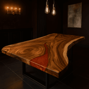 Live Edge Dining Table with Copper Epoxy Inlay